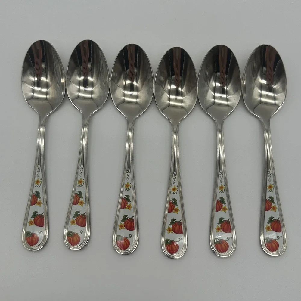 Temptations 18/10 Stainless Steel Pumpkin Patch Teaspoons Set of 6 Autumn Fall